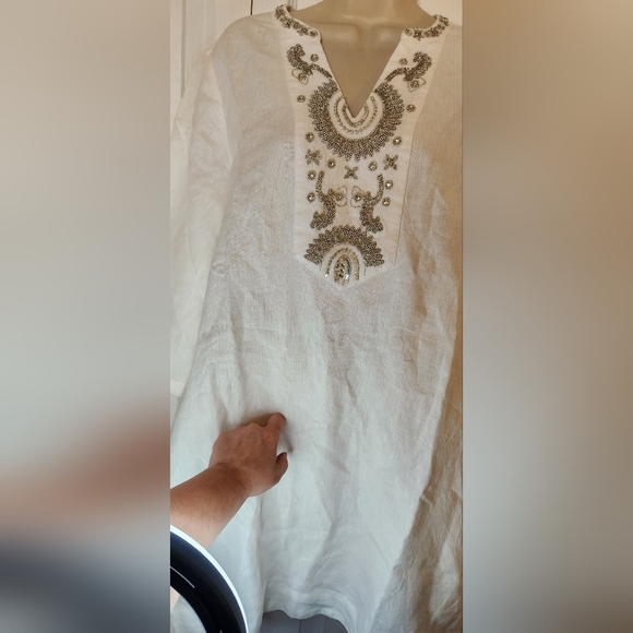 Nwt Chicos 1, Size 8, White Embellished Beaded Tunic with 3/4 Sleeves Pockets - Picture 7 of 14